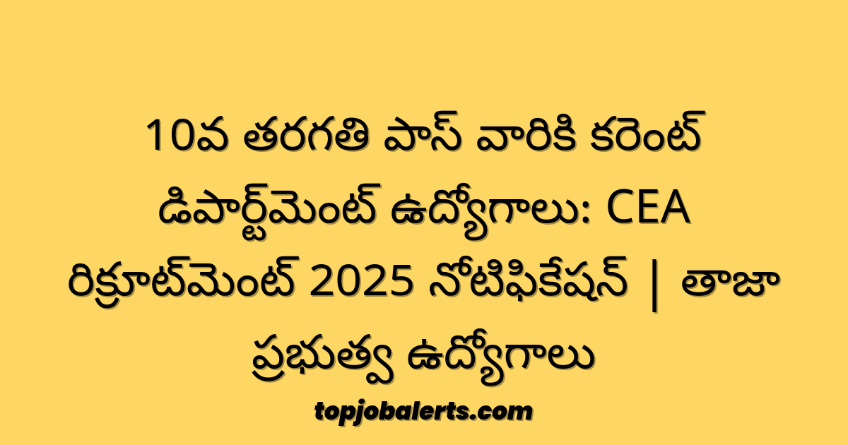 10వ తరగతి పాస్ వారికి కరెంట్ డిపార్ట్‌మెంట్ ఉద్యోగాలు: CEA రిక్రూట్‌మెంట్ 2025 నోటిఫికేషన్ | తాజా ప్రభుత్వ ఉద్యోగాలు