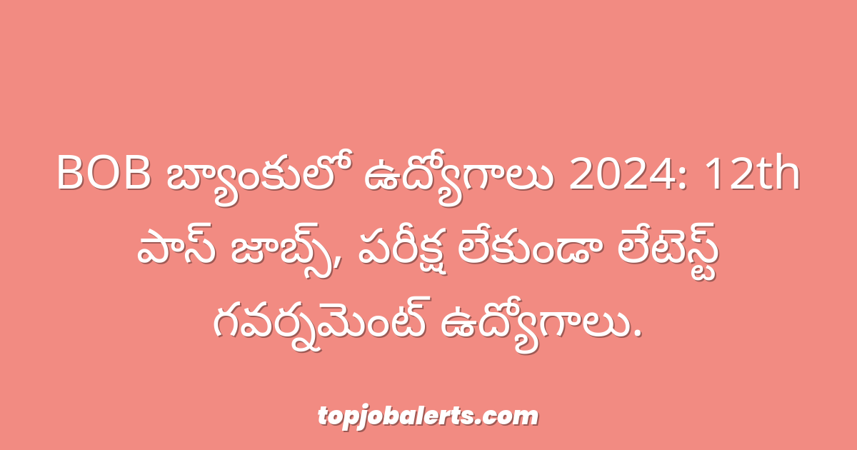 BOB బ్యాంకులో ఉద్యోగాలు 2024: 12th పాస్ జాబ్స్, పరీక్ష లేకుండా లేటెస్ట్ గవర్నమెంట్ ఉద్యోగాలు.