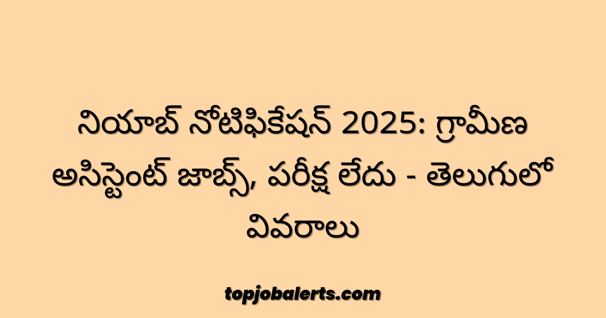 నియాబ్ నోటిఫికేషన్ 2025: గ్రామీణ అసిస్టెంట్ జాబ్స్, పరీక్ష లేదు - తెలుగులో వివరాలు