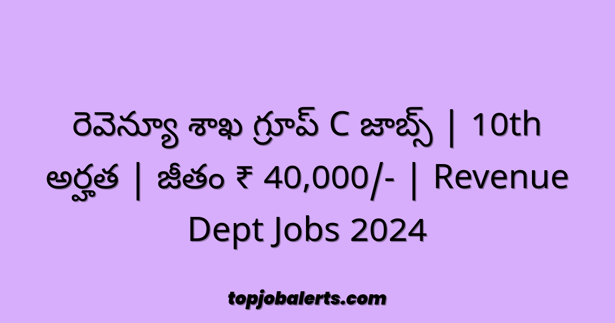 రెవెన్యూ శాఖ గ్రూప్ C జాబ్స్ | 10th అర్హత | జీతం ₹ 40,000/- | Revenue Dept Jobs 2024